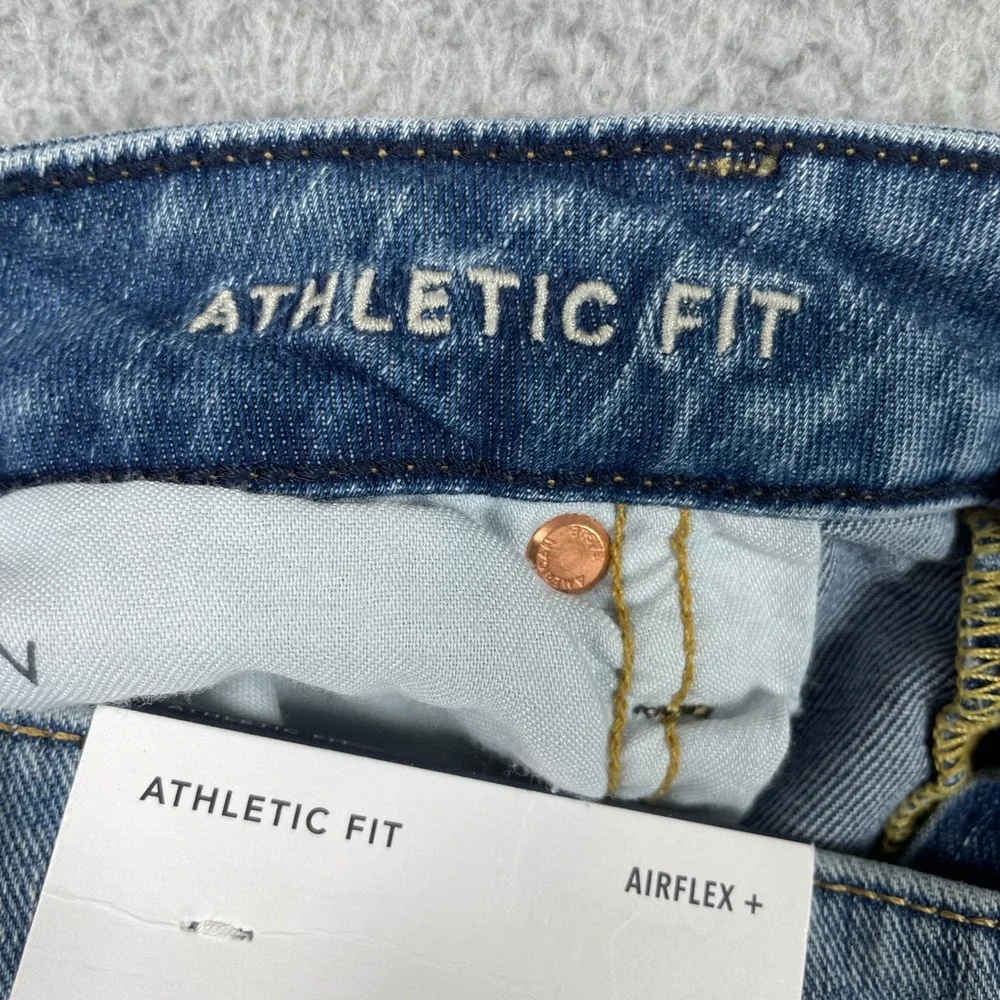 American Eagle Jeans Mens 34x34 Blue Athletic Fit Distressed Stretch Airflex NEW